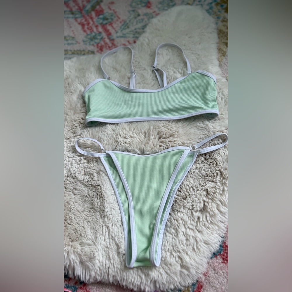 Mint Green Ribbed Bralette and Panty Set